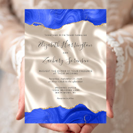Royal Blue Gold Agate Ivory Silk Wedding Einladung