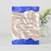 Royal Blue Gold Agate Ivory Silk Wedding Einladung (Stehend Vorderseite)