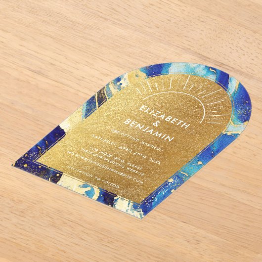 Royal Blue Gold Arch Wedding Acrylic Save the Date Acryleinladungen (Ablage )