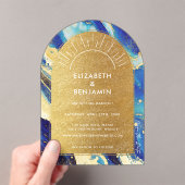 Royal Blue Gold Arch Wedding Acrylic Save the Date Acryleinladungen (Insitu (Handheld))