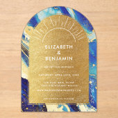 Royal Blue Gold Arch Wedding Acrylic Save the Date Acryleinladungen (Vorderseite)