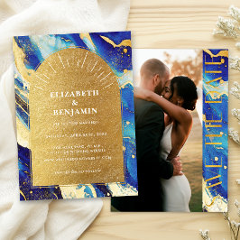 Royal Blue Gold Arch Wedding Foto Save the Date