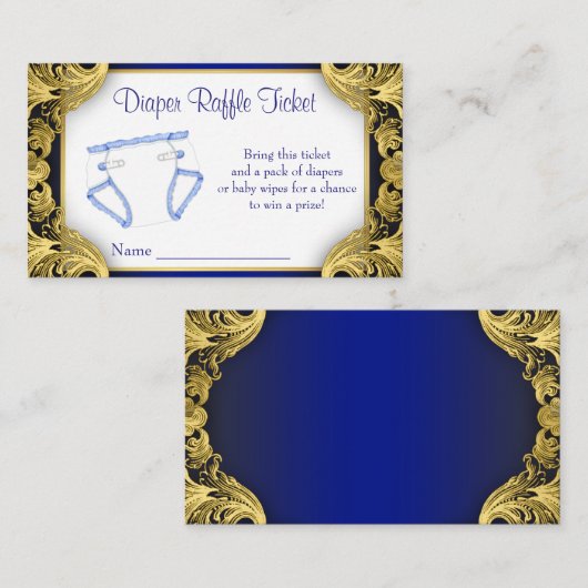 Royal Blue Gold Baby Diaper Raffle Ticket Begleitkarte (Vorne/Hinten)