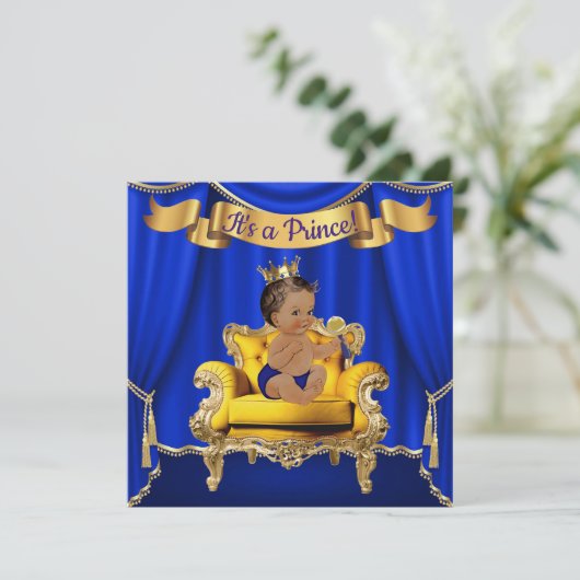 Royal Blue Gold Baby Shower Einladungen (Stehend Vorderseite)