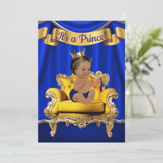 Royal Blue Gold Baby Shower Einladungen (Stehend Vorderseite)