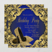 Royal Blue Gold Birthday Party Einladung (Vorne/Hinten)