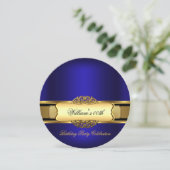Royal Blue Gold Birthday Party Men's Women Einladung (Stehend Vorderseite)