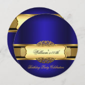 Royal Blue Gold Birthday Party Men's Women Einladung (Vorne/Hinten)