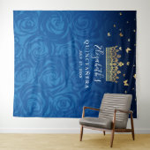 Royal Blue Gold Black Floral Quinceanera Foto Wandteppich (Beispiel (Horizontal))