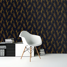 Royal Blue Gold Blätter Botanisches Muster Tapete