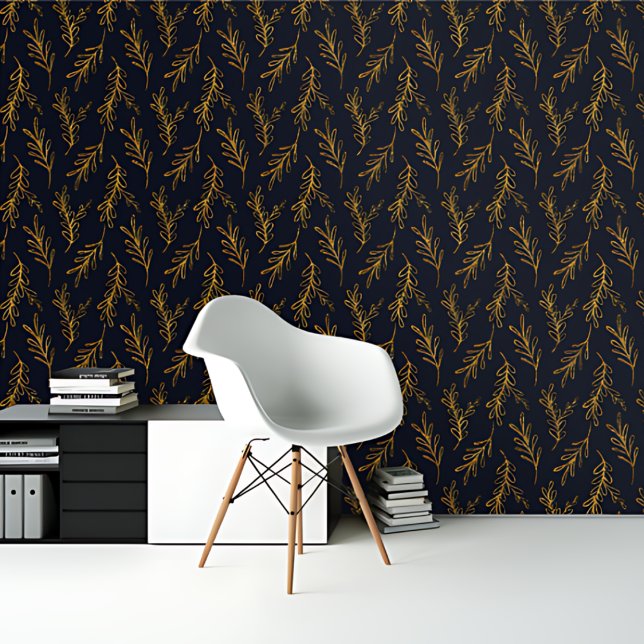 Royal Blue Gold Blätter Botanisches Muster Tapete (Von Creator hochgeladen)