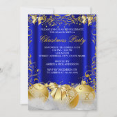 Royal Blue Gold Bow Bauble White Christmas Party Einladung (Vorderseite)