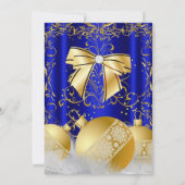 Royal Blue Gold Bow Bauble White Christmas Party Einladung (Rückseite)