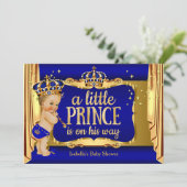 Royal Blue Gold Boy Prince Baby Dusche Blonde Einladung (Stehend Vorderseite)