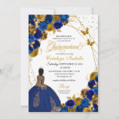 Royal Blue Gold Butterfly Princess Quinceanera Einladung (Vorderseite)