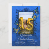 Royal Blue, Gold Butterfly Quinceanera Einladung (Vorderseite)