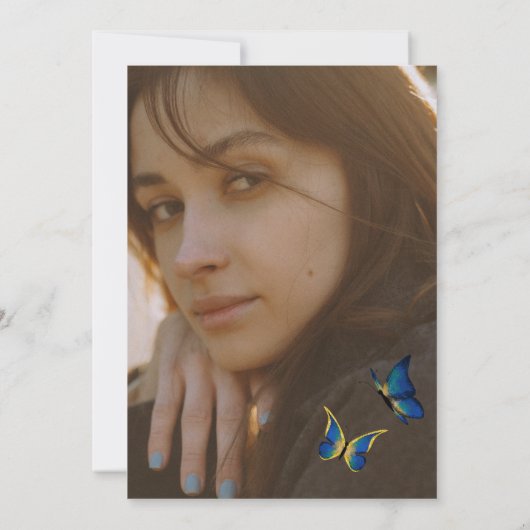 Royal Blue, Gold Butterfly Quinceanera Einladung (Rückseite)