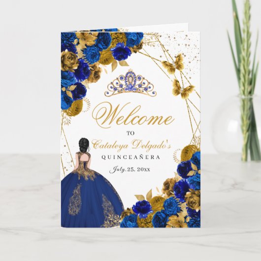 Royal Blue & Gold Butterfly Quinceanera Programm (Vorderseite)