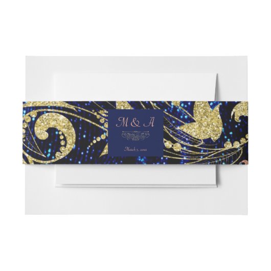 Royal Blue Gold Butterfly Wedding Einladungsbanderole (Vorderseite Beispiel)