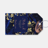 Royal Blue Gold Butterfly Wedding Geschenkanhänger (Vorderseite (Horizontal))