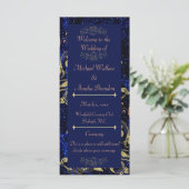 Royal Blue Gold Butterfly Wedding Program (Stehend Vorderseite)