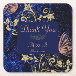 Royal Blue Gold Butterfly Wedding Rechteckiger Pappuntersetzer
