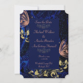 Royal Blue Gold Butterfly Wedding Save the Date (Vorderseite)