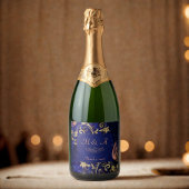 Royal Blue Gold Butterfly Wedding Schaumweinetikett
