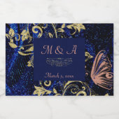 Royal Blue Gold Butterfly Wedding Schaumweinetikett (Einzelnes Label)