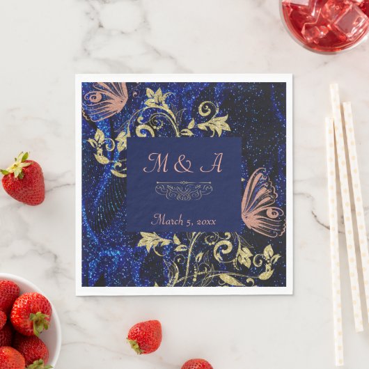 Royal Blue Gold Butterfly Wedding Serviette (Beispiel)