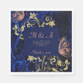 Royal Blue Gold Butterfly Wedding Serviette (Vorderseite)
