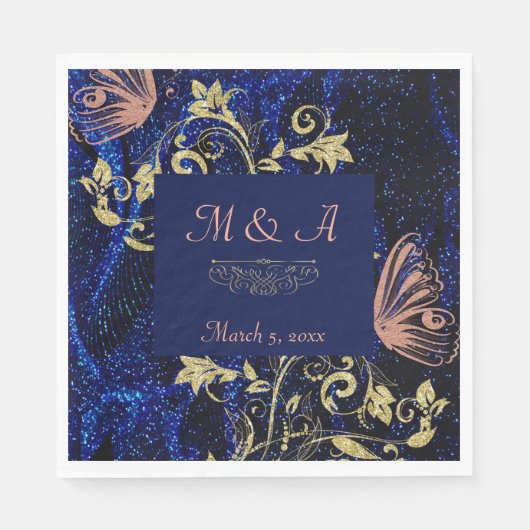 Royal Blue Gold Butterfly Wedding Serviette (Vorderseite)