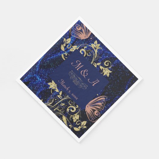 Royal Blue Gold Butterfly Wedding Serviette (Ecke)