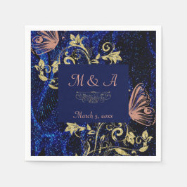 Royal Blue Gold Butterfly Wedding Serviette