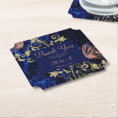 Royal Blue Gold Butterfly Wedding Untersetzer (angewinkelt)