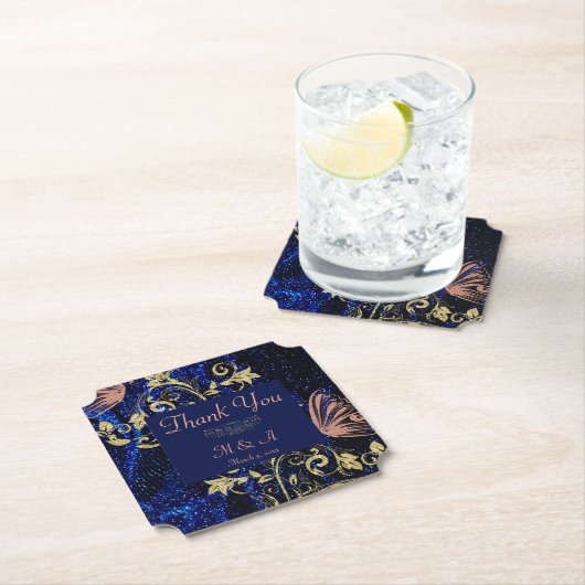 Royal Blue Gold Butterfly Wedding Untersetzer (Vor Ort)