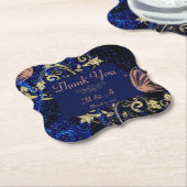 Royal Blue Gold Butterfly Wedding Untersetzer (angewinkelt)