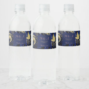 Royal Blue Gold Butterfly Wedding Wasserflaschenetikett