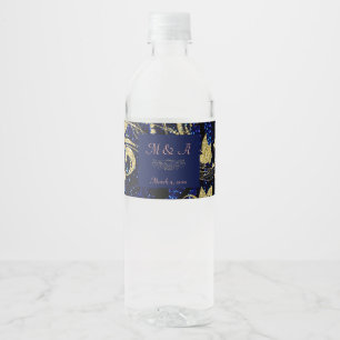 Royal Blue Gold Butterfly Wedding Wasserflaschenetikett