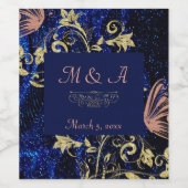 Royal Blue Gold Butterfly Wedding Weinetikett (Einzelnes Label)