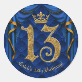 Royal Blue & Gold Crown 13 13. Geburtstagsparty Runder Aufkleber