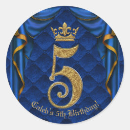 Royal Blue & Gold Crown 5 5. Geburtstagsparty Runder Aufkleber
