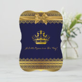 Royal Blue & Gold Crown Baby Dusche Einladung (Stehend Vorderseite)