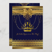 Royal Blue & Gold Crown Baby Dusche Einladung (Vorne/Hinten)