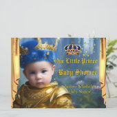 Royal Blue Gold Crown Drapes Prince Baby Dusche Einladung (Stehend Vorderseite)
