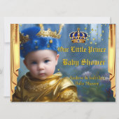 Royal Blue Gold Crown Drapes Prince Baby Dusche Einladung (Vorderseite)