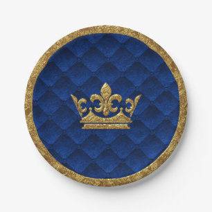 Royal Blue & Gold Crown Elegante Royal Storybook Pappteller