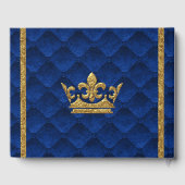 Royal Blue & Gold Crown Eleganter Glamour Hochzeit Gästebuch (Rückseite)