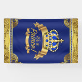 Royal Blue Gold Crown Prince Baby Dusche Banner (Horizontal)