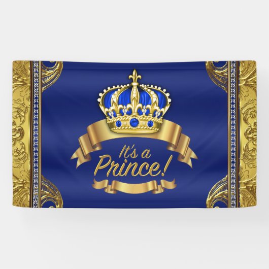 Royal Blue Gold Crown Prince Baby Dusche Banner (Horizontal)